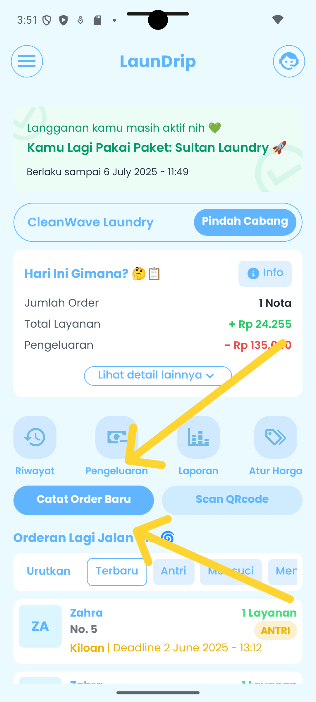 Ilustrasi Dashboard LaunDrip