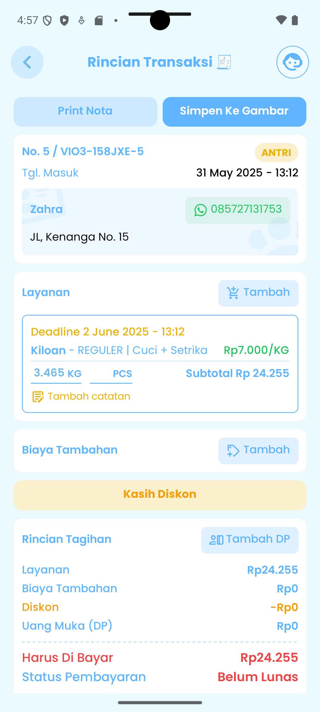Rincian Transaksi LaunDrip
