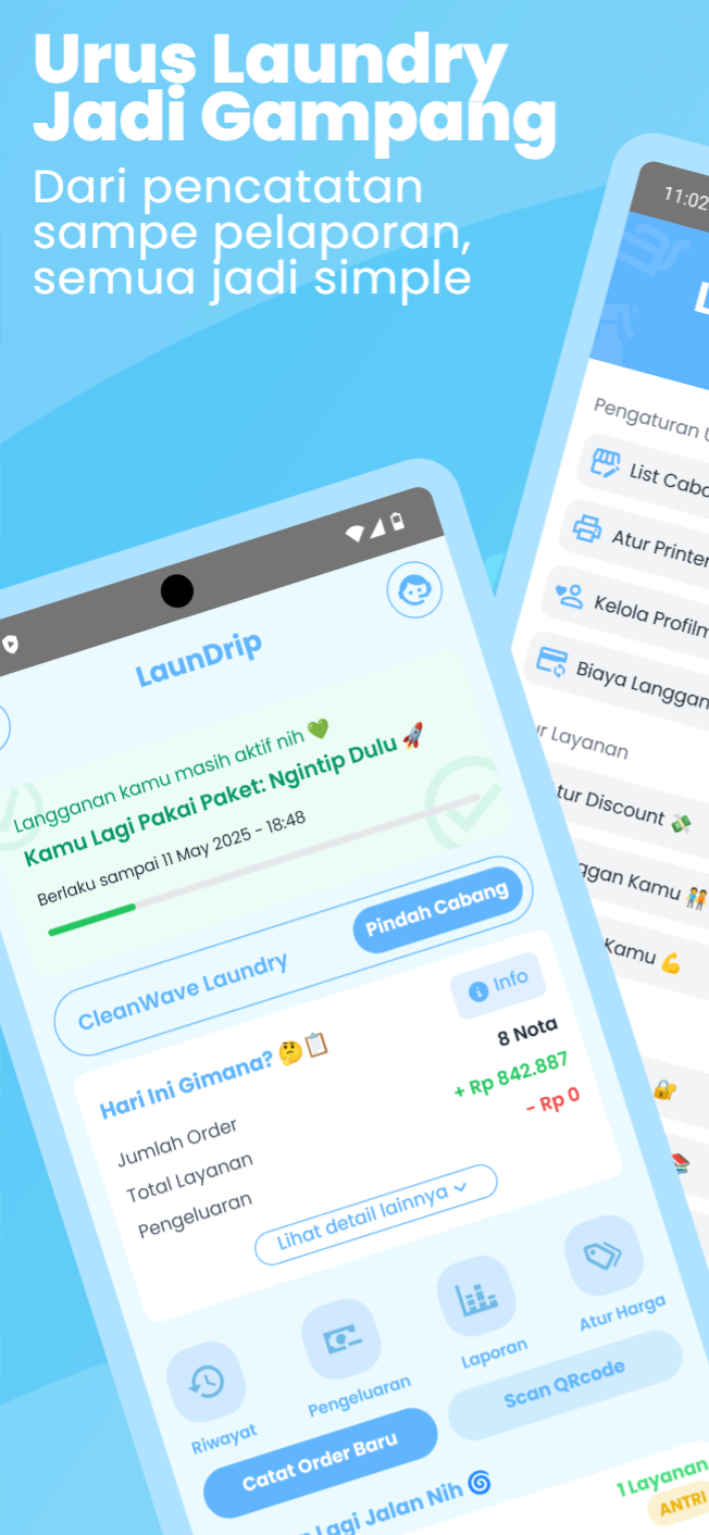 Dashboard Utama Aplikasi LaunDrip